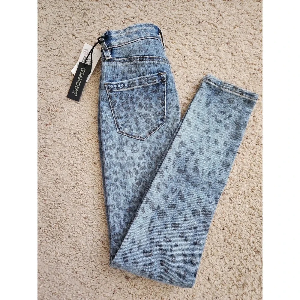 NWT BlankNYC The Great Jones‎ High Rise Skinny Jeans Blue Leopard Print 25